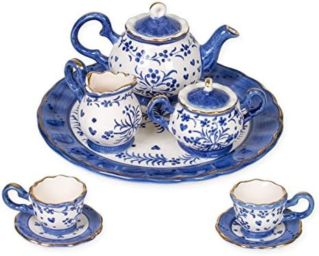 Sea Island Lucy Sweetheart Floral Blue Children's 10 Piece Glossy Porcelain Ceramic Tea Party Set | Amazon (US)