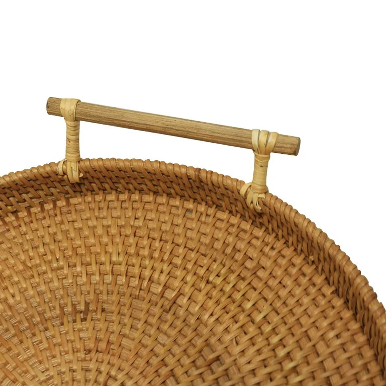 Hand Woven Wicker Rattan Basket Bread Fruit Snack Tray Round Storage Basket | Walmart (US)