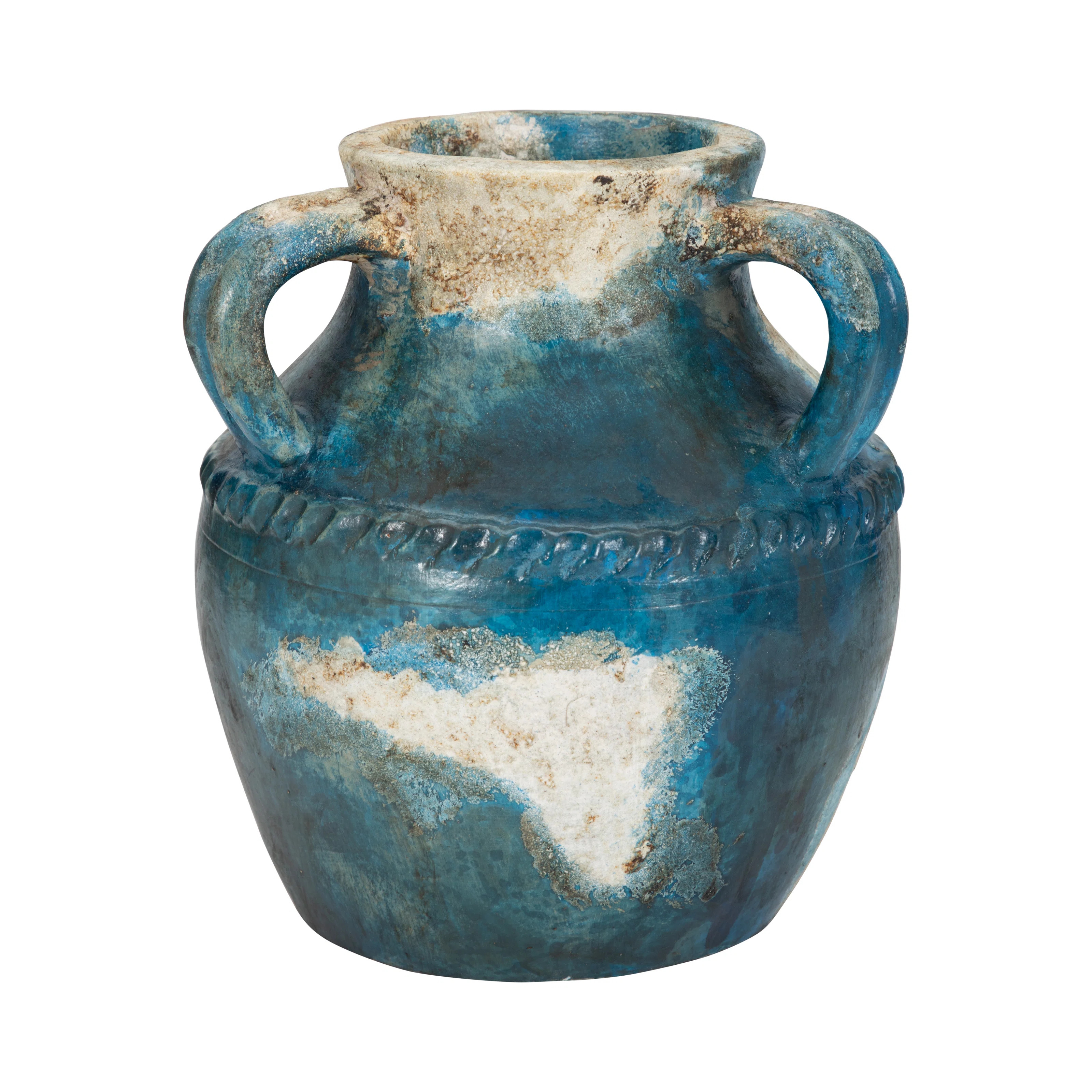 Decorative Pottery Terracotta Vase with Rustic Textured Design and Double Handles, Stylish Contem... | Wayfair North America