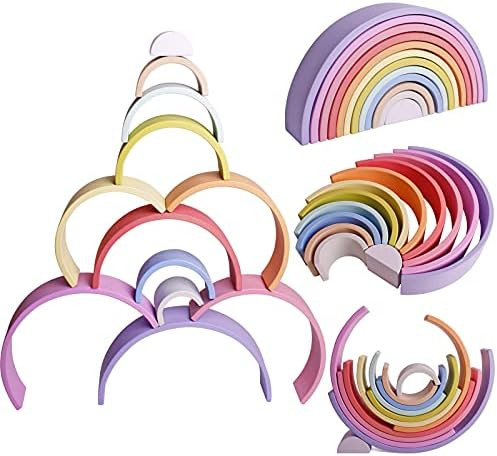 Dinhon 12-Piece Rainbow Stacking Toys, ,Waldorf and Montessori Toys for Toddlers, Rainbow Stacker... | Amazon (US)