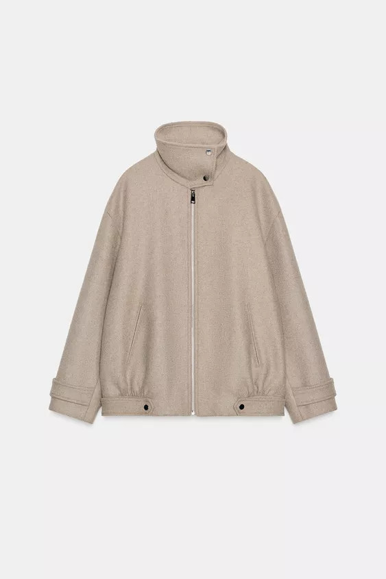 WOOL BLEND BOMBER JACKET WITH HIGH NECK | Zara UK