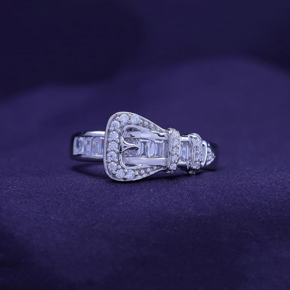 Jewel Zone US White Cubic Zirconia Belt Buckle Fashion Ring in 14k Gold Over Sterling Silver | Amazon (US)