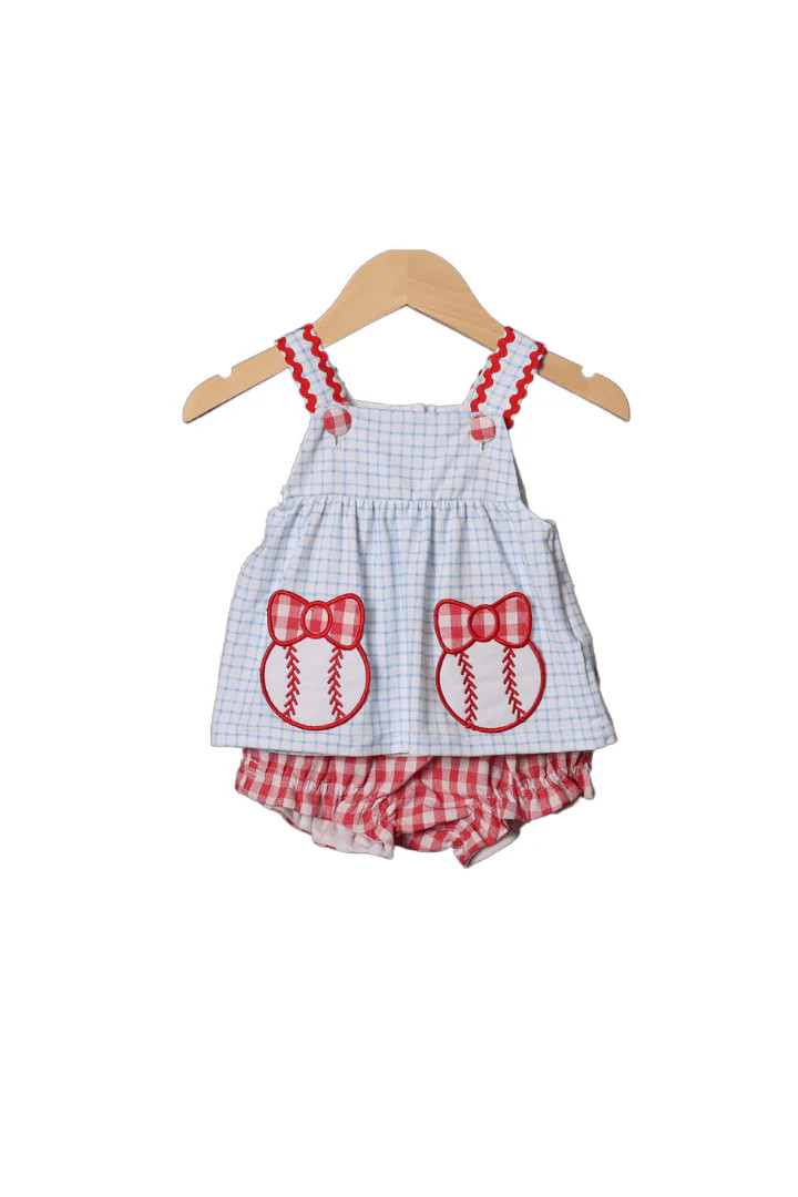 Baseball Applique Knit Bloomer Set | The Smocked Flamingo