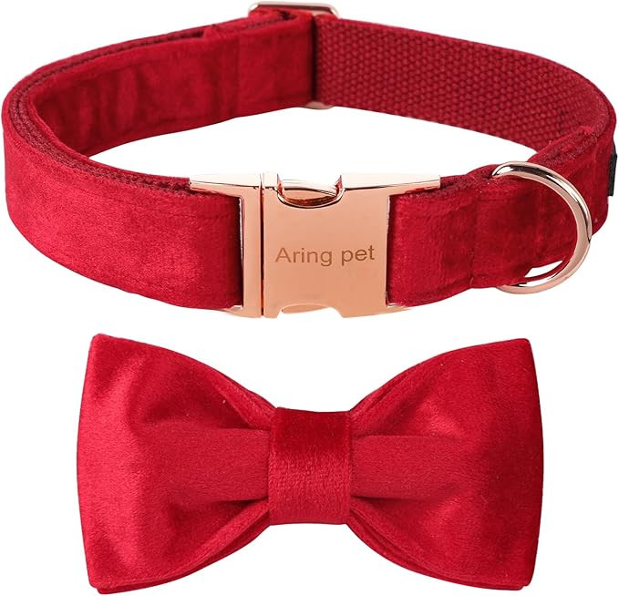 ARING PET Bowtie Dog Collar,Velvet Dog Collars with Removable Bowtie, Christmas Adorable Dog Coll... | Amazon (US)