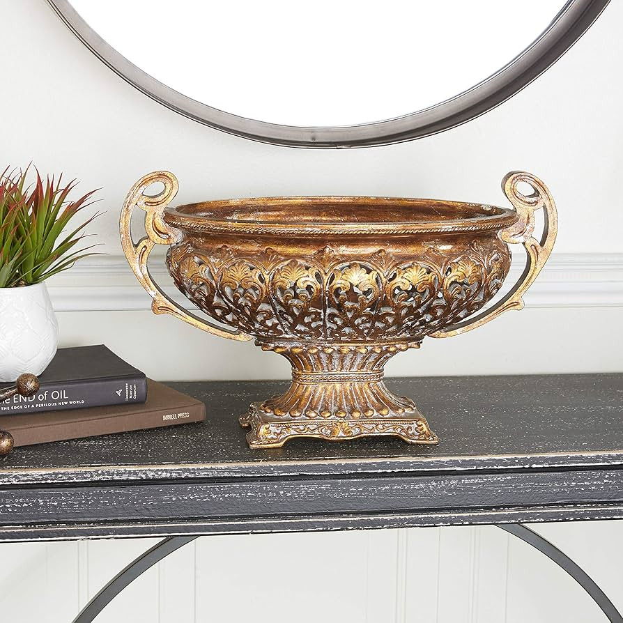 Deco 79 Polystone Ornate Decorative Bowl with Handles, 19" x 10" x 12", Gold | Amazon (US)