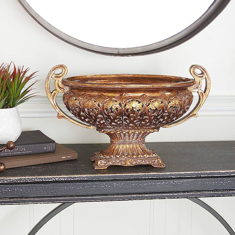 Deco 79 Polystone Ornate Decorative Bowl with Handles, 19" x 10" x 12", Gold | Amazon (US)