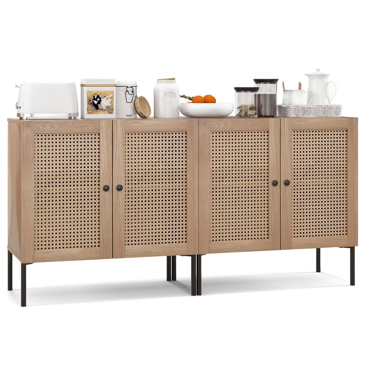 Costway Set of 2 Rattan Buffet Sideboard  Cabinet Cupboard w/Adjustable Shelf | Target