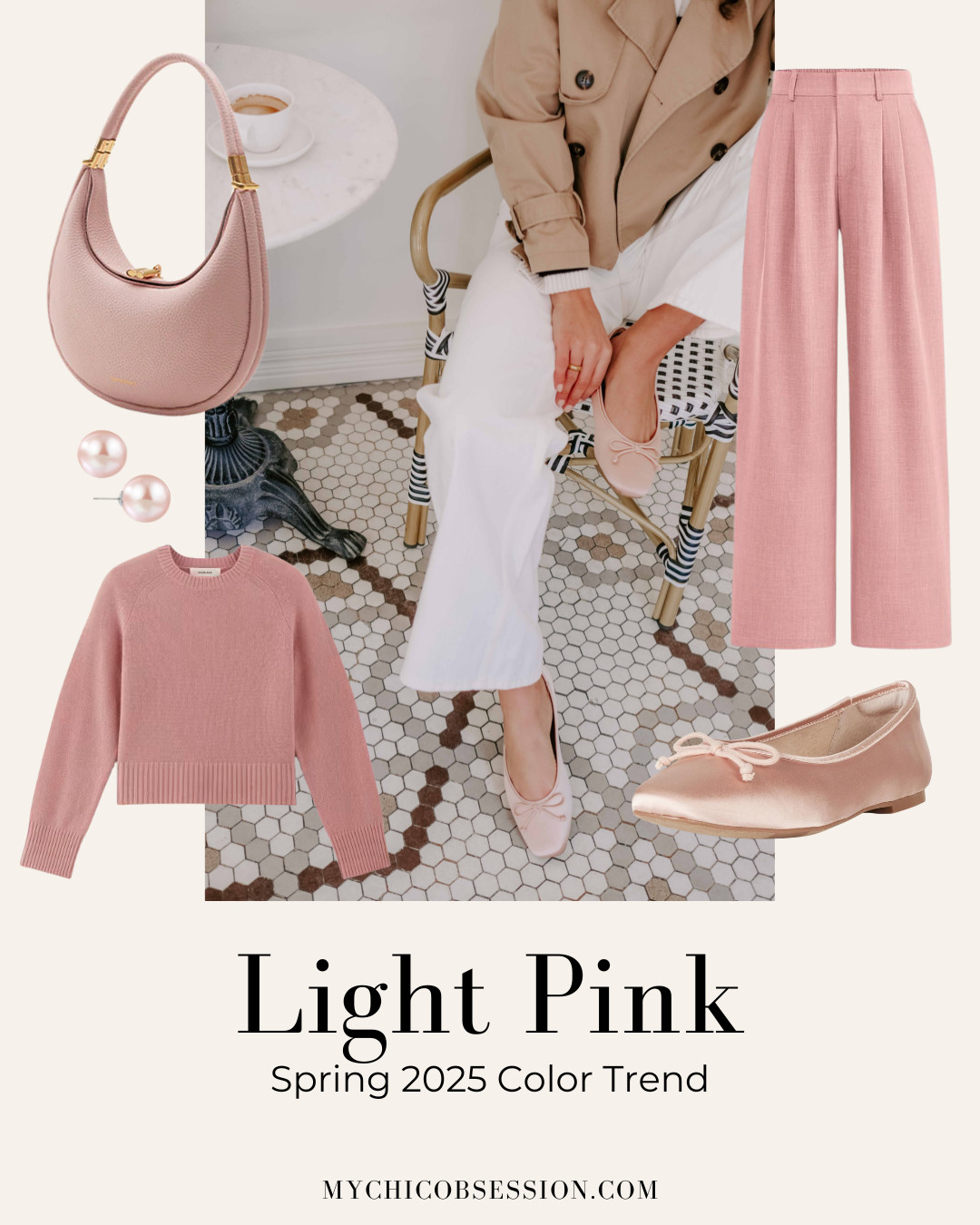 Style the light pink color trend for spring with a pair of ballet flats from The Drop, pink trouser pants, a pink crewneck sweater from Everlane, pearl stud earrings, or the Luna Bag from Songmont to add a pop of color in your accessories. 

 #LTKStyleTip #LTKShoeCrush #LTKItBag