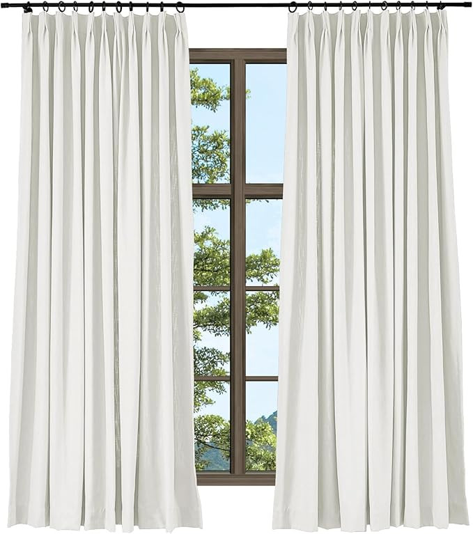TWOPAGES Linen Textured Room Darkening Curtain 108 Inches Long, Gardenia Pinch Pleated Window Cur... | Amazon (US)