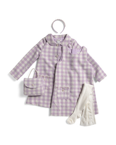 Girls Tweed Dress With Coat Headband Purse And Tights | TJ Maxx