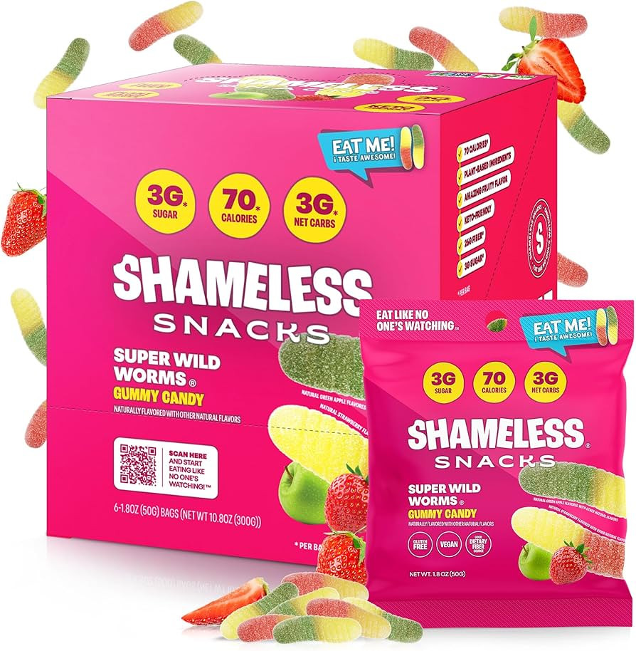 Shameless Snacks - Healthy Low Calorie Snacks, Low Carb Keto Gummies (Gluten Free Candy) - 6 Pack... | Amazon (US)