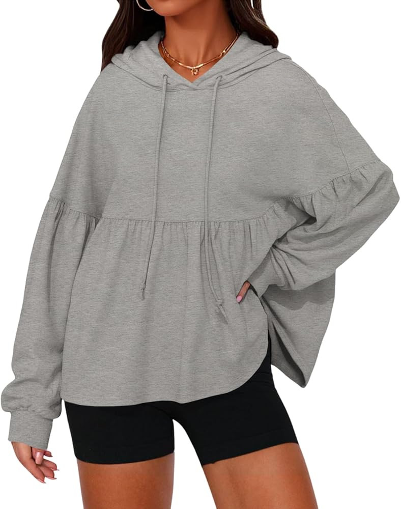 Fisoew Womens Oversized Hoodies Sweatshirts Casual Lantern Long Sleeve Drawstring Peplum Hem Loos... | Amazon (US)