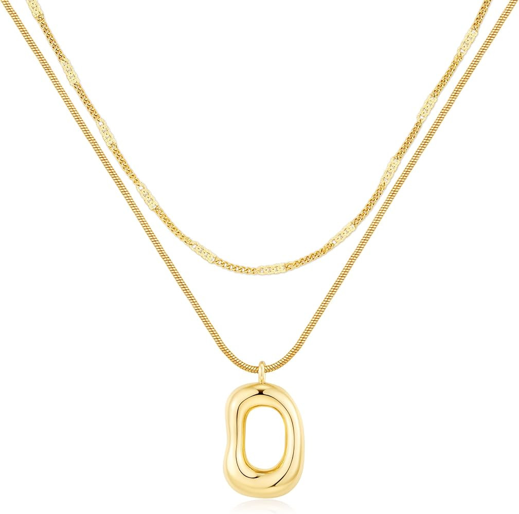 YUJIE Layered Gold Necklaces for Women, 18K Gold Plated Dainty Choker & Chunky Snake Chain Irregu... | Amazon (US)