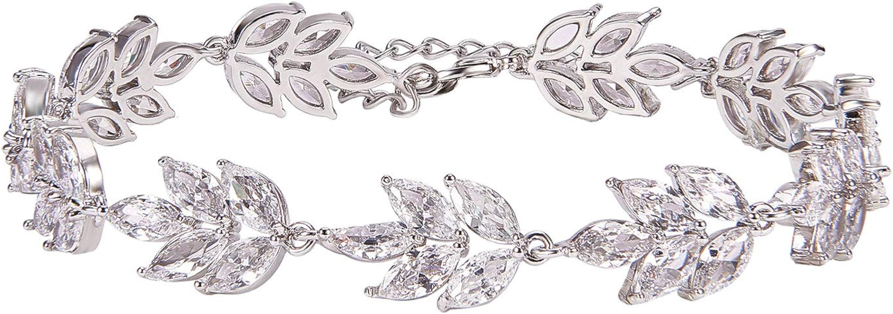 SWEETV Bracelet Wedding Bridal for Brides,Bridesmaid-Crystal Cubic Zirconia Bracelet Leaf Vine Vi... | Amazon (US)