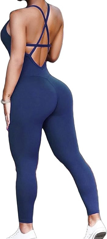 KIWI RATA Womens Butt Lift Blackless Workout Yoga Jumpsuit Sleeveless Bandage Fitness Sport Gym Romp | Amazon (US)