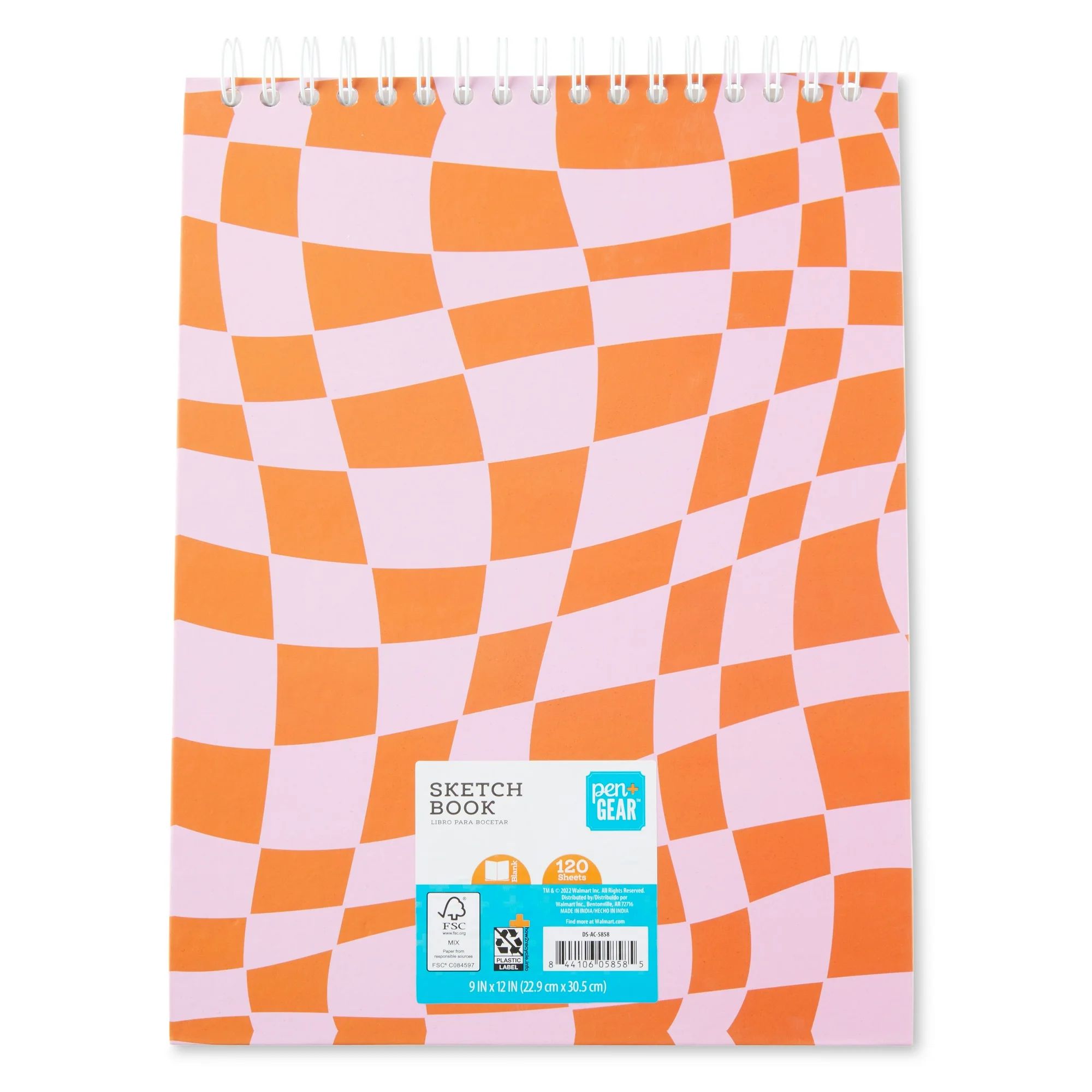 Pen+Gear Fashion Sketchbook, Pink and Orange Checkered Print, 120 Sheets, 9" x 12" | Walmart (US)