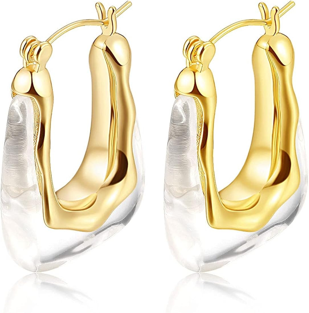 LUVNEE Lucite Hoop Earrings Geometric Rectangle Acrylic Clear Earrings | Amazon (US)