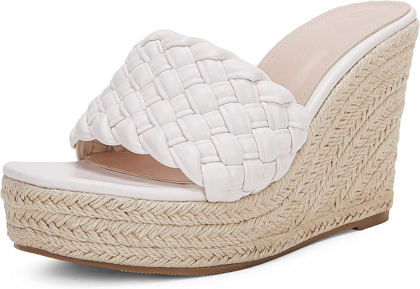 Womens Platform Wedge Sandals Espadrilles Braided Open Toe Slip On Summer Mule High Heels | Amazon (US)