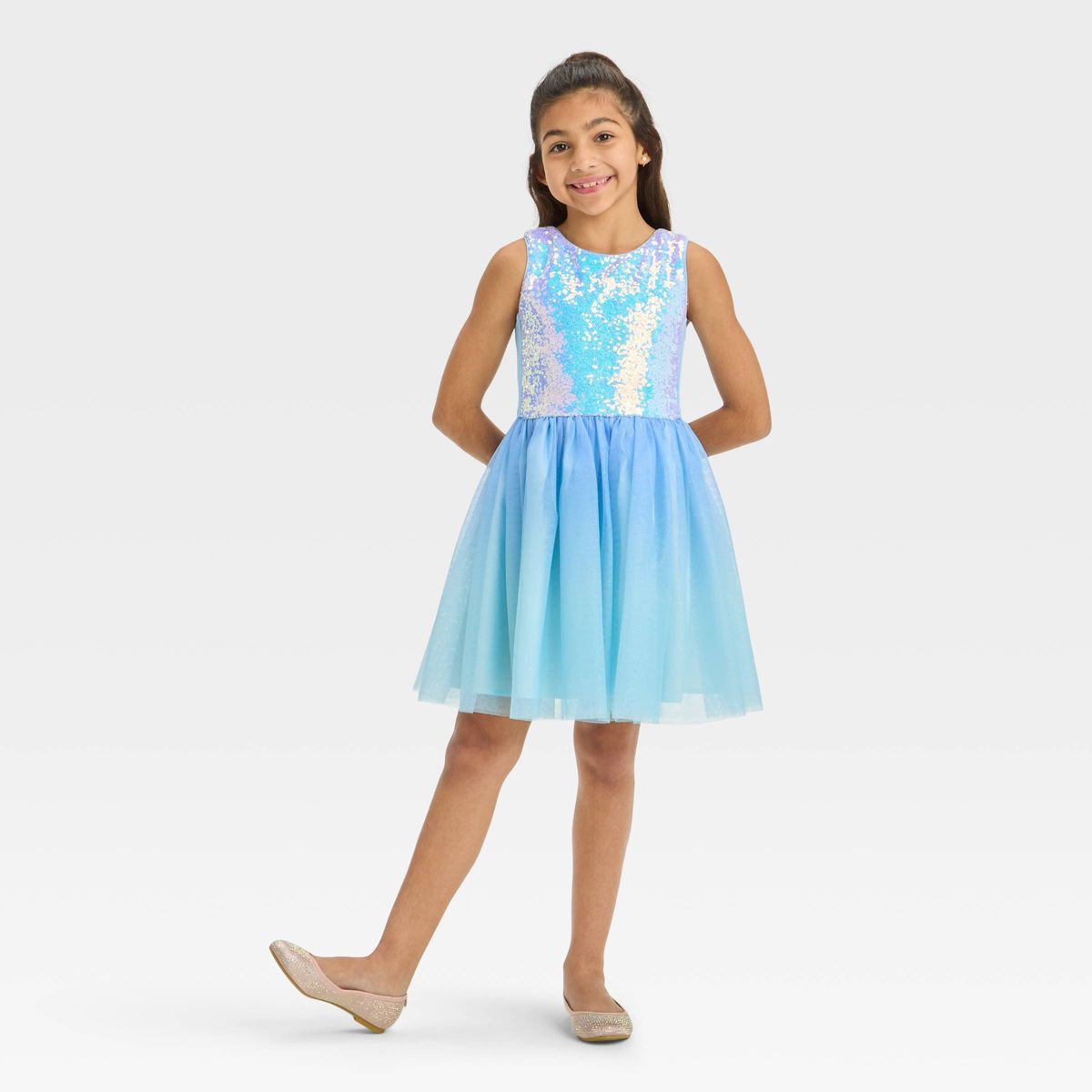 Girls' Sleeveless Tulle Sequin Dress - Cat & Jack™ Periwinkle Blue S | Target