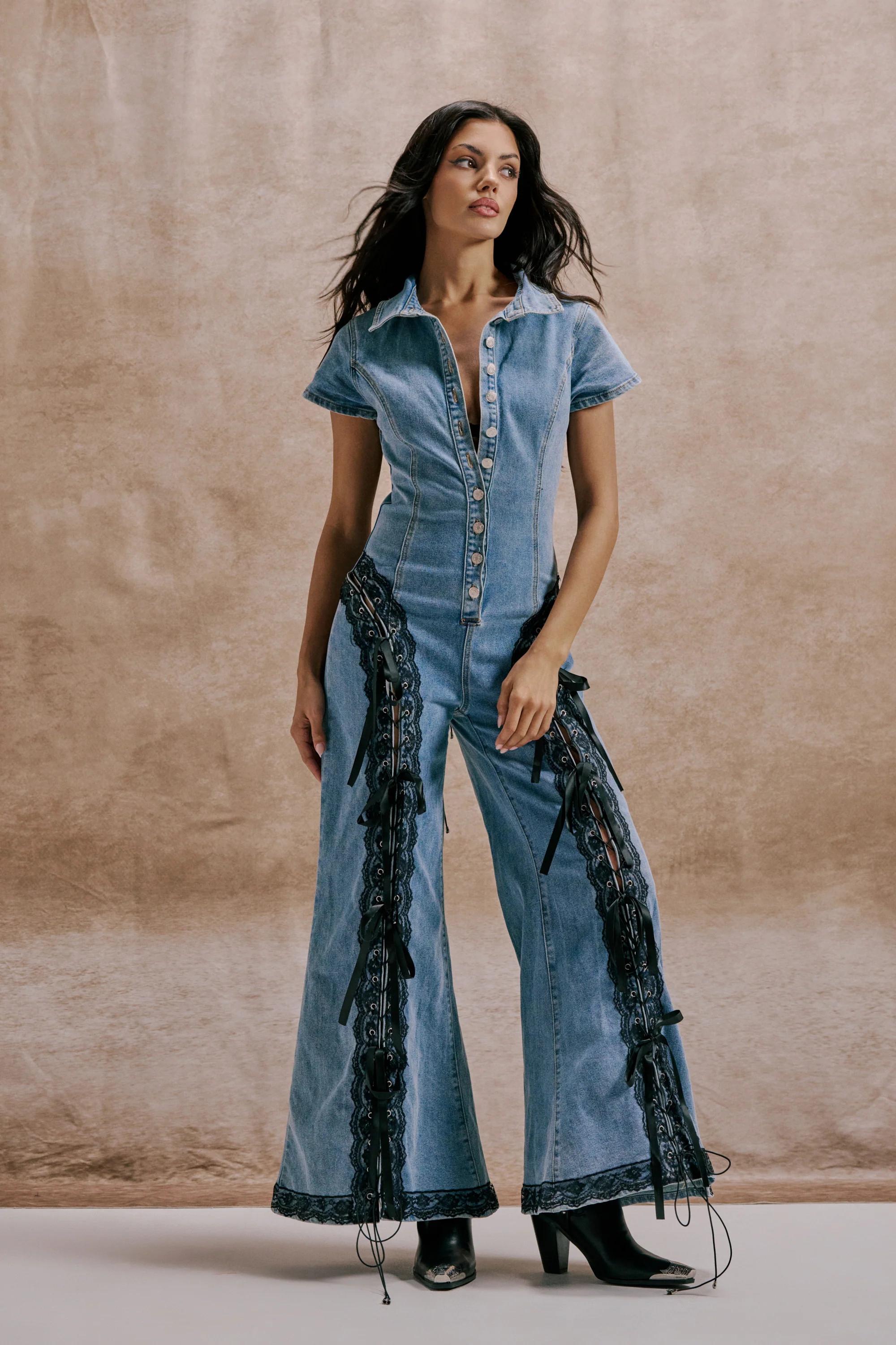 DIXIE LACE DENIM JUMPSUIT | AKIRA