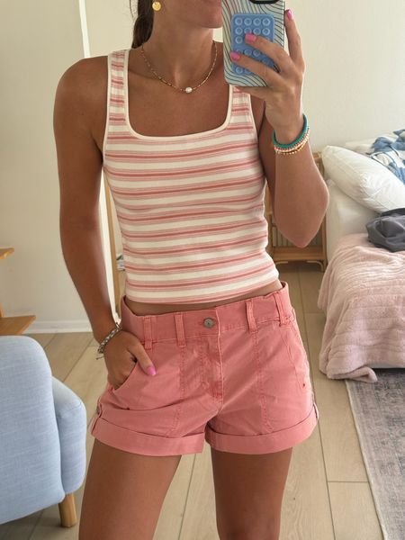 american eagle has such great basics for spring/summer!! these colors go PERFECT together🍊🌸 shorts are a size 2

tank top, shorts, spring outfit, vacation outfit 

#LTKfindsunder50 #LTKSeasonal #LTKtravel