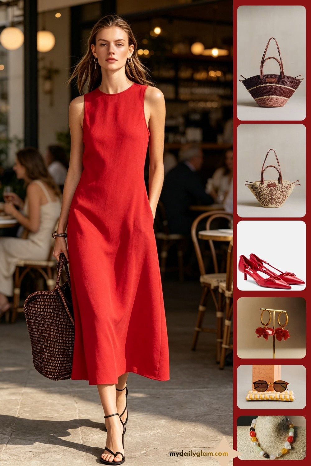 Effortless Red Midi Summer Café Outfit With Matching Red Heels
#RedMidiDress #EuropeanSummerStyle #CaféChic #LTKSummerOutfits

#LTKootd #LTKOver40 #LTKWorkwear