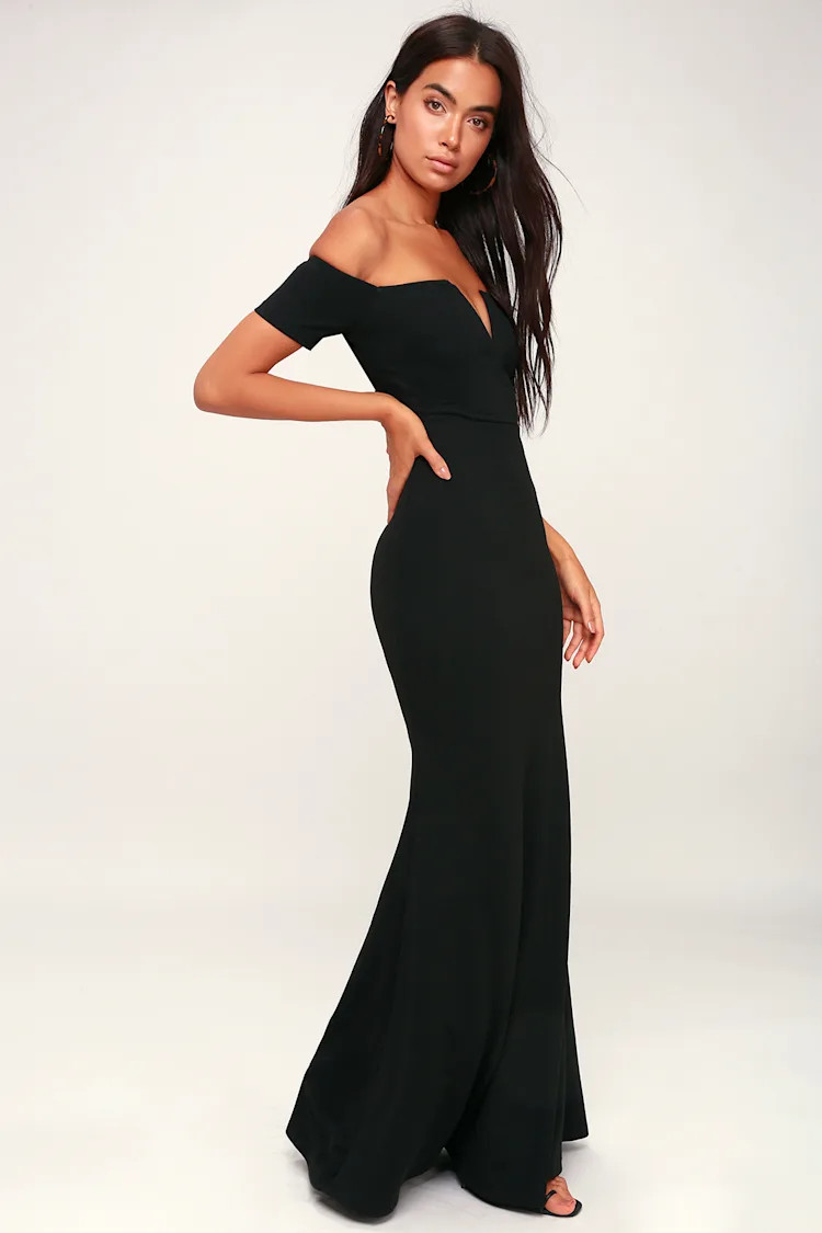 Lynne Black Off-the-Shoulder Maxi Dress | Lulus (US)