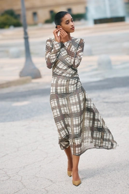 By Anthropologie Long-Sleeve Ruched Mesh Midi Dress | Anthropologie (US)