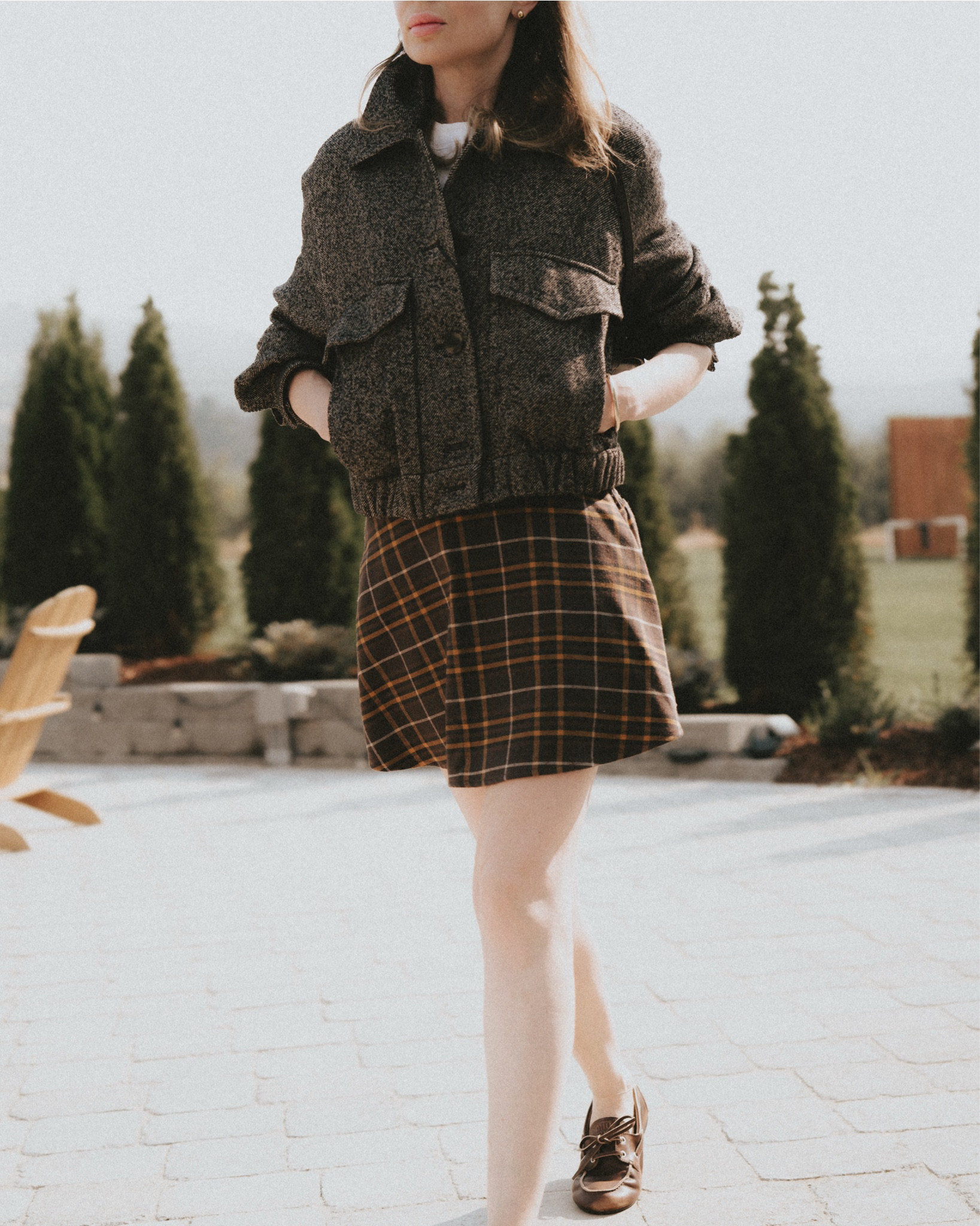 Outfit inspo: Skort /mini skirt + tweed bomber jacket + boat shoes. 

Jacket: Marella
Skirt: Free people 
Shoes: Miu Miu 

#LTKWorkwear #LTKSeasonal #LTKStyleTip
