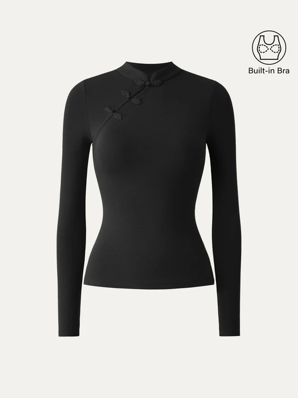 Mandarin Collar Asymmetric Frog Button Brami Top | OGLmove