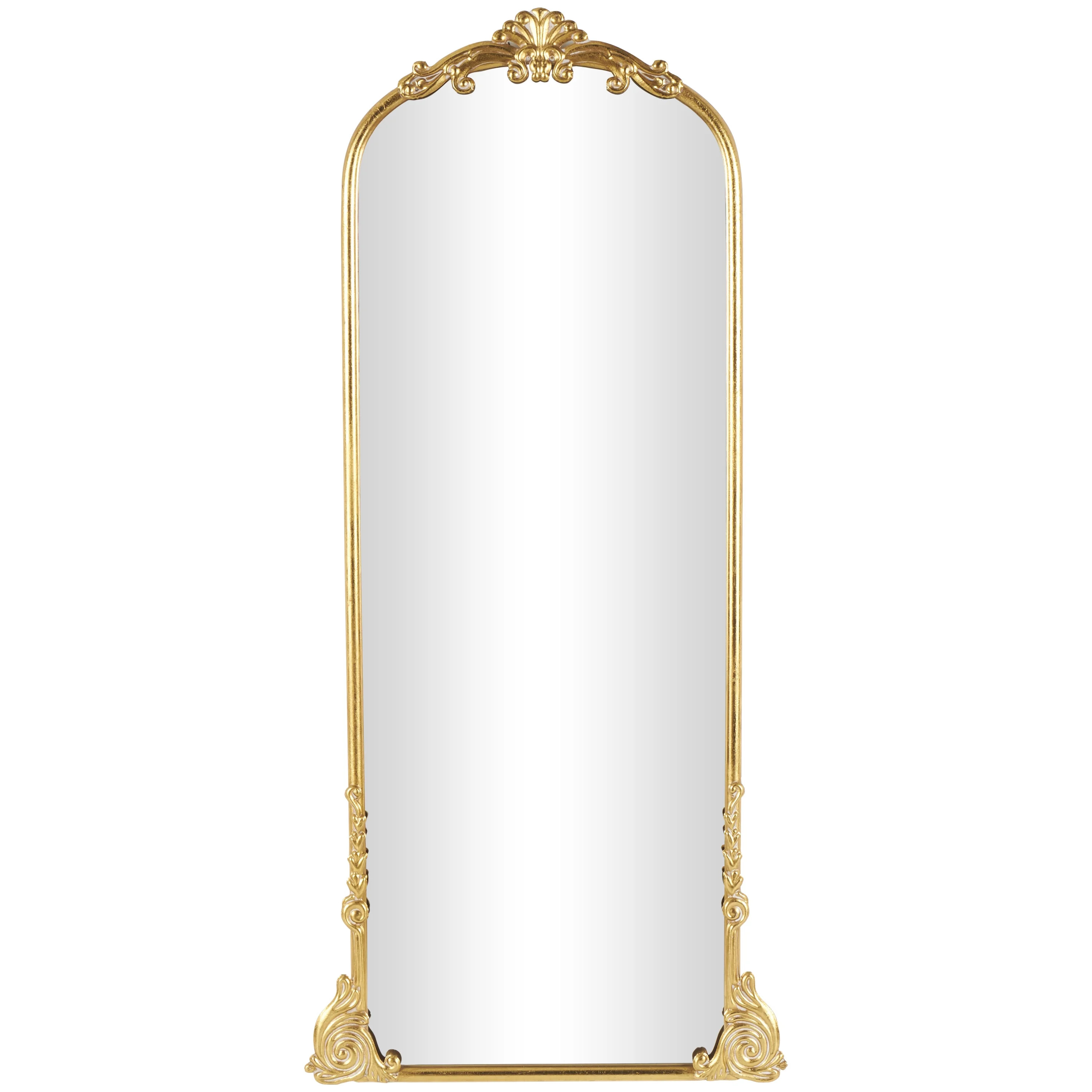 DecMode 30" x 66" Gold Metal Tall Ornate Arched Baroque Floor Mirror | Walmart (US)