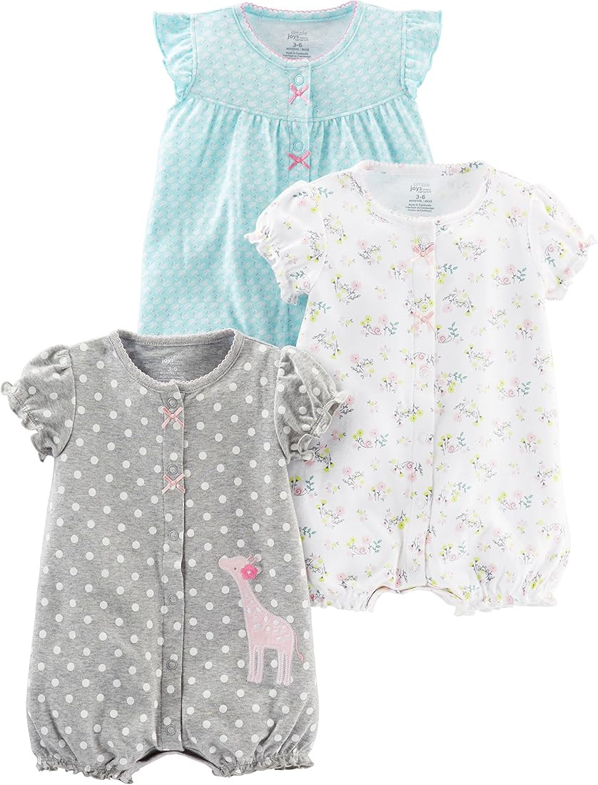 Simple Joys by Carter's Baby Girls' Snap-Up Rompers, Pack of 3 | Amazon (US)