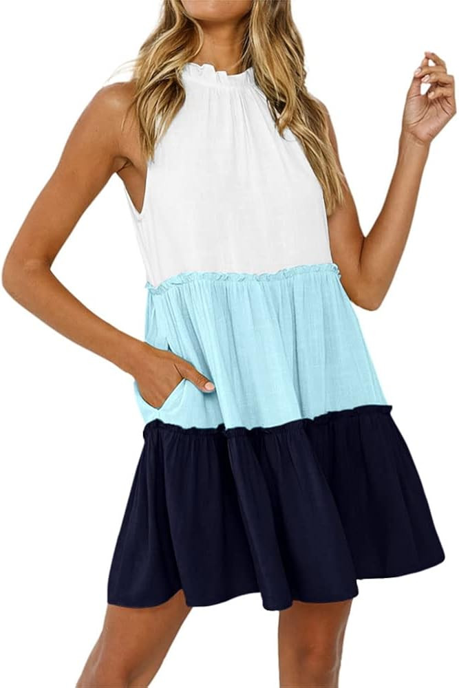 Imily Bela Womens Summer Dresses Casual Boho Sleeveless Halter Sun Dresses Smocked Tiered Color B... | Amazon (US)