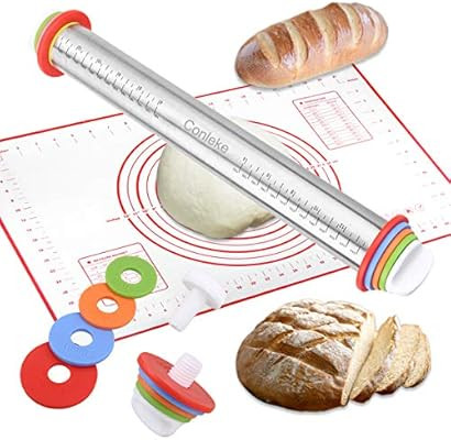 Conleke Rolling Pin with Adjustable Discs Stainless Steel Rolling Pins and Baking Mat for Making ... | Amazon (US)