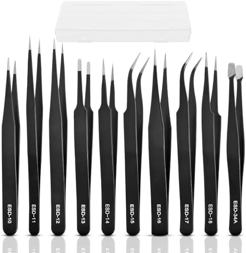 10Pcs Precision Tweezers Set, Upgraded Anti-Static Stainless Steel Tweezers with Storage Box, for... | Amazon (US)