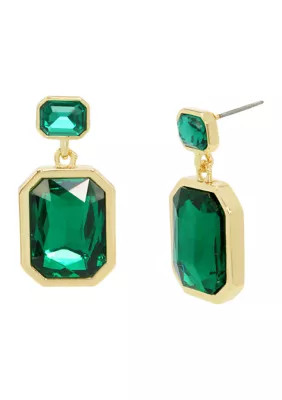 Gold Tone Stone Gem Double Drop Earrings | Belk