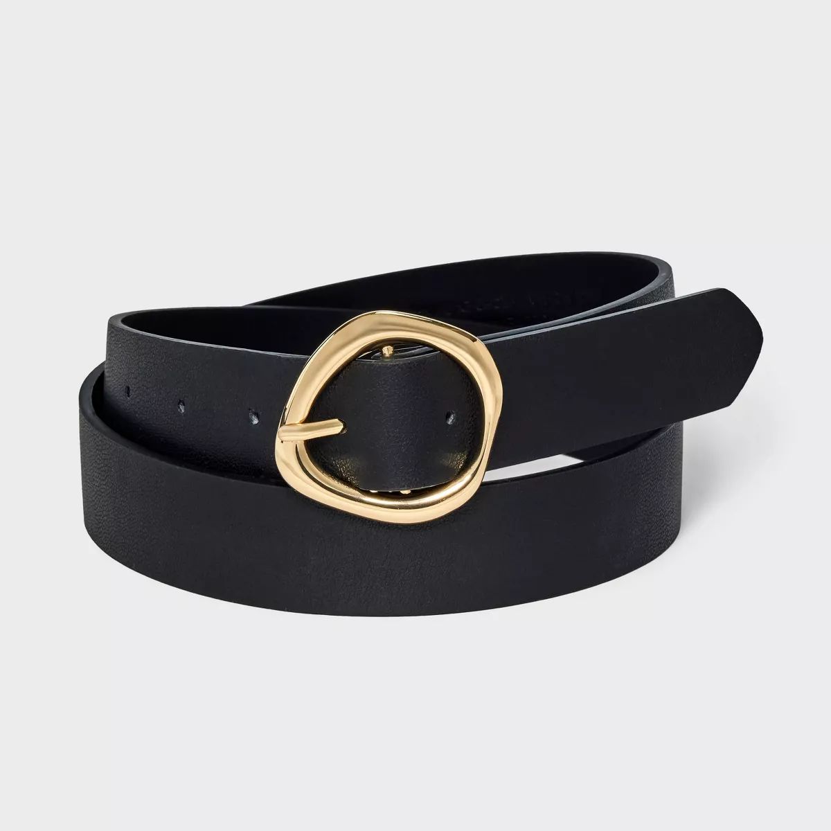 Women's Round Sculptural Buckle Belt - A New Day™ Black | Target