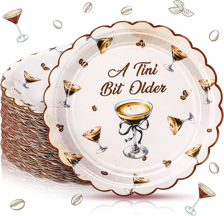 50 Pcs Espresso Martini Dessert Plates Bulk 7 Inch A Tini Bit Older Paper Plates Martini Bow Birt... | Amazon (US)