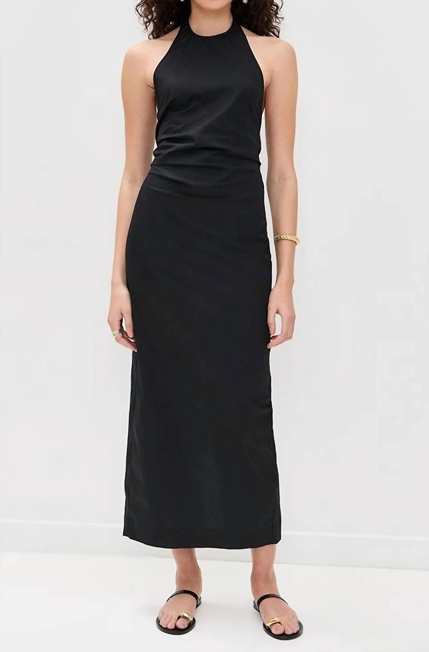 Poplin Halter Dress In Black | Shop Simon