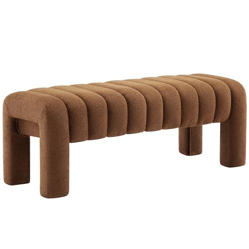 Scingu 43.3" Bedroom Bench, Upholstered Entryway Bench, Modern End of Bed Ottoman with Solid Wood Legs and Adjustable Foot Pegs for Entryway, Dining Room and Living Room (Rust Brown Boucle) | Amazon (US)