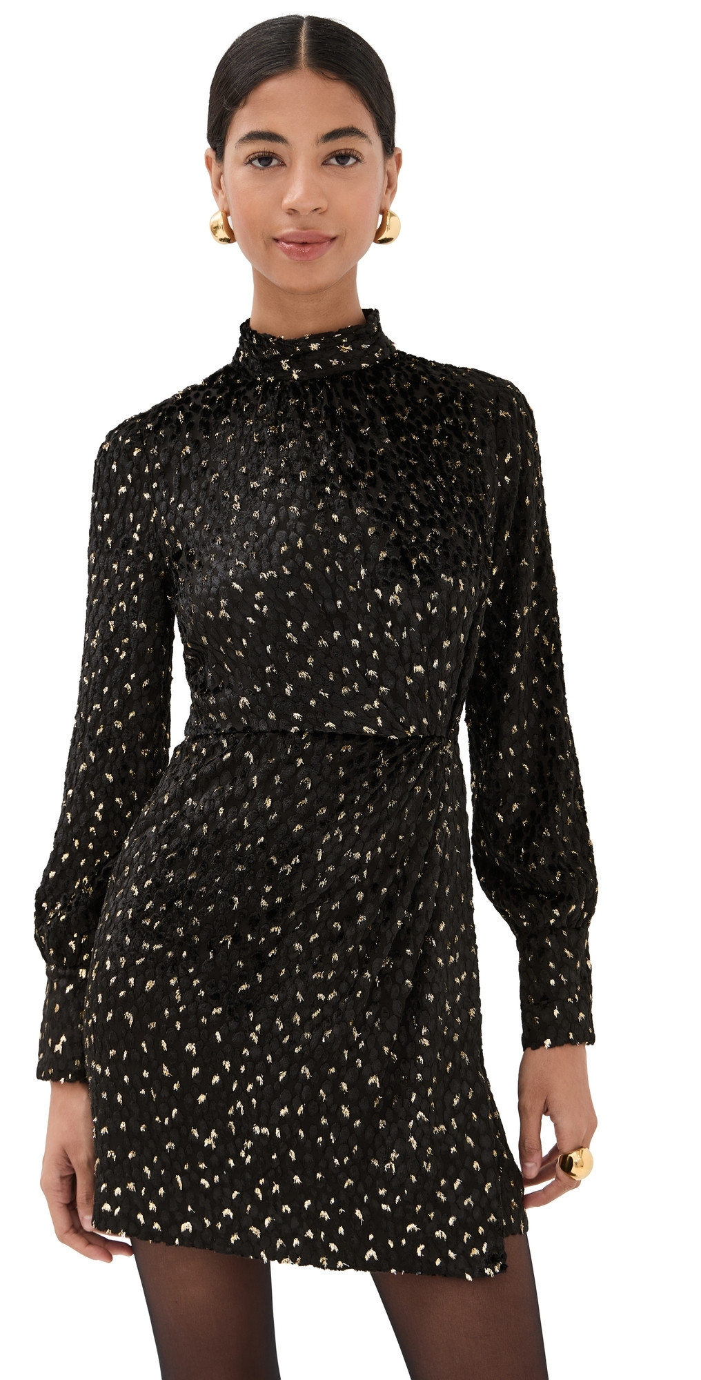 SIMKHAI Daphne Long Sleeve Draped Mock Neck Mini Dress Black multi 00 | Shopbop