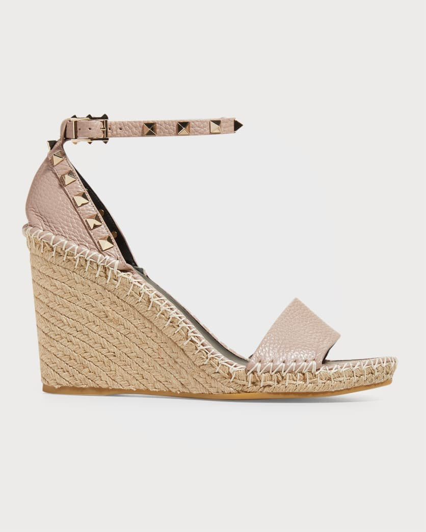 Rockstud Double Espadrille Wedge Sandals | Neiman Marcus
