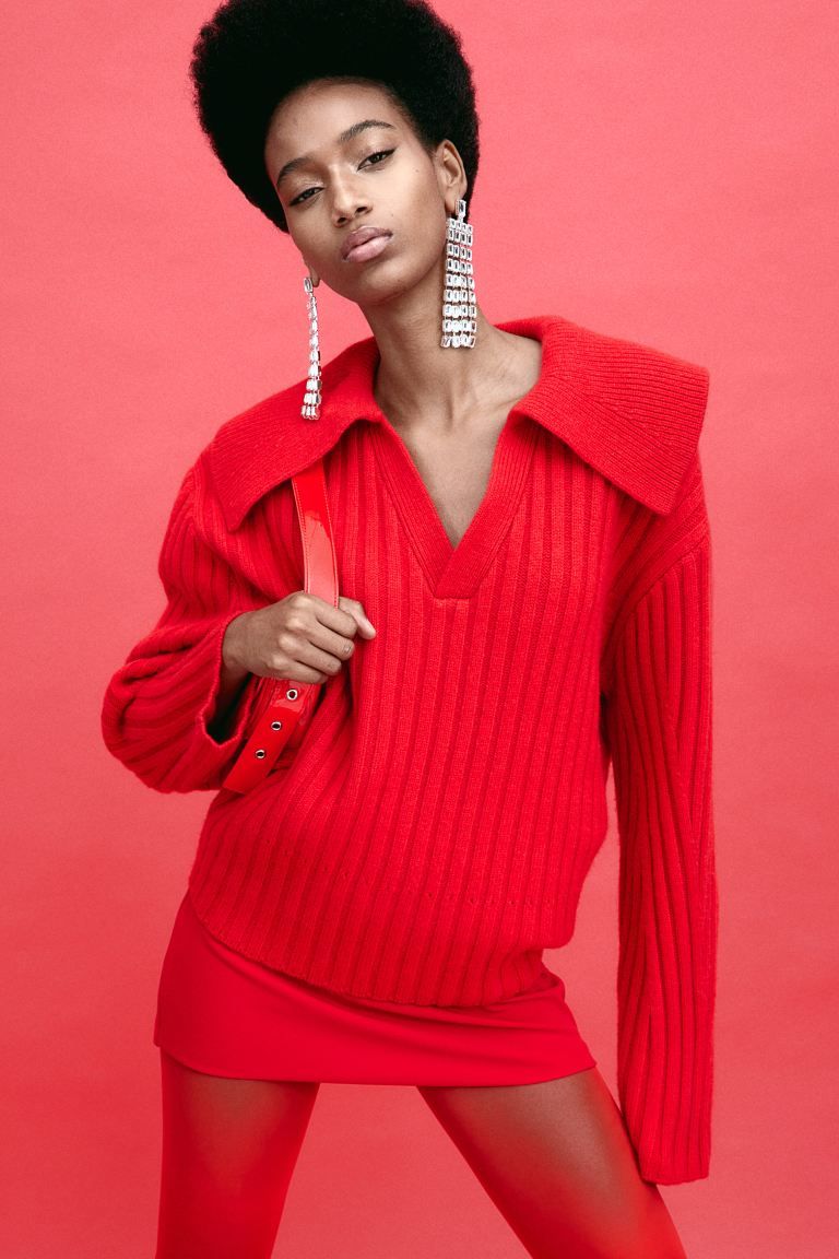 Collared wool jumper - Red - Ladies | H&M GB | H&M (UK, MY, IN, SG, PH, TW, HK)