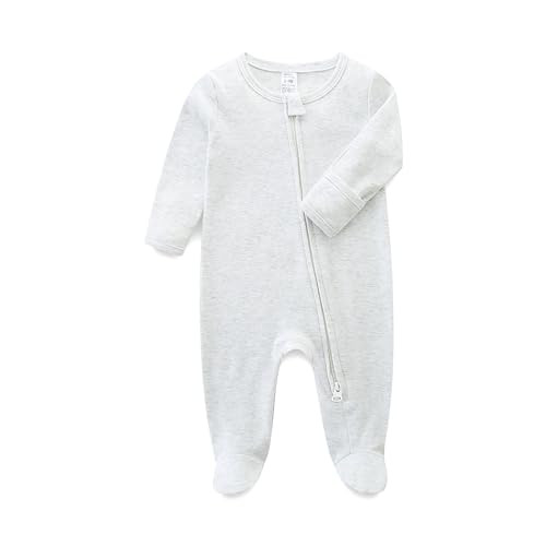 Toddler Girl's Breathable Cotton Romper Footed Long Sleeve Solid Color for 9-12months Kids Pale Gray | Amazon (US)