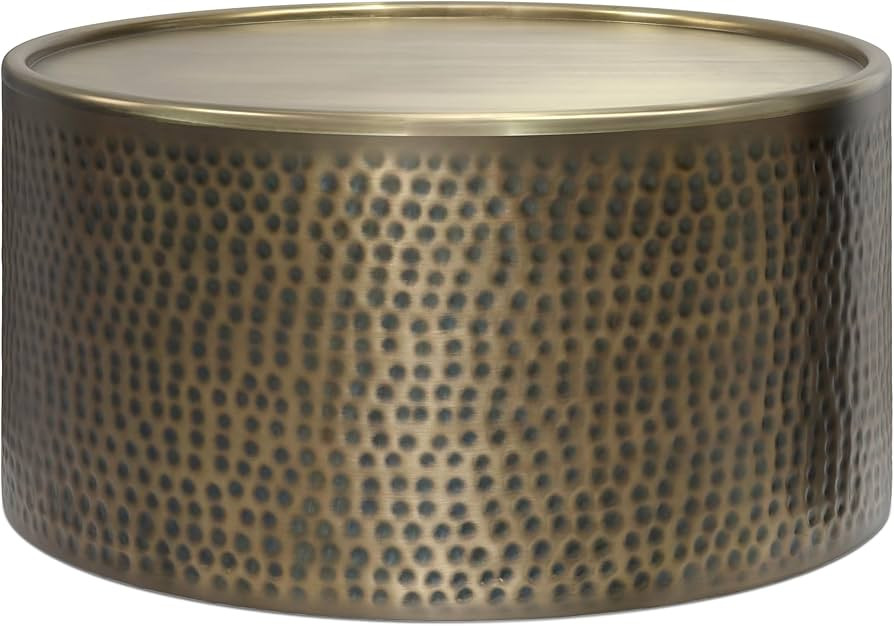 SIMPLIHOME Corbin Coffee Table - 32 inch Wide Hammered Antique Gold Metal Boho Contemporary Drum ... | Amazon (US)