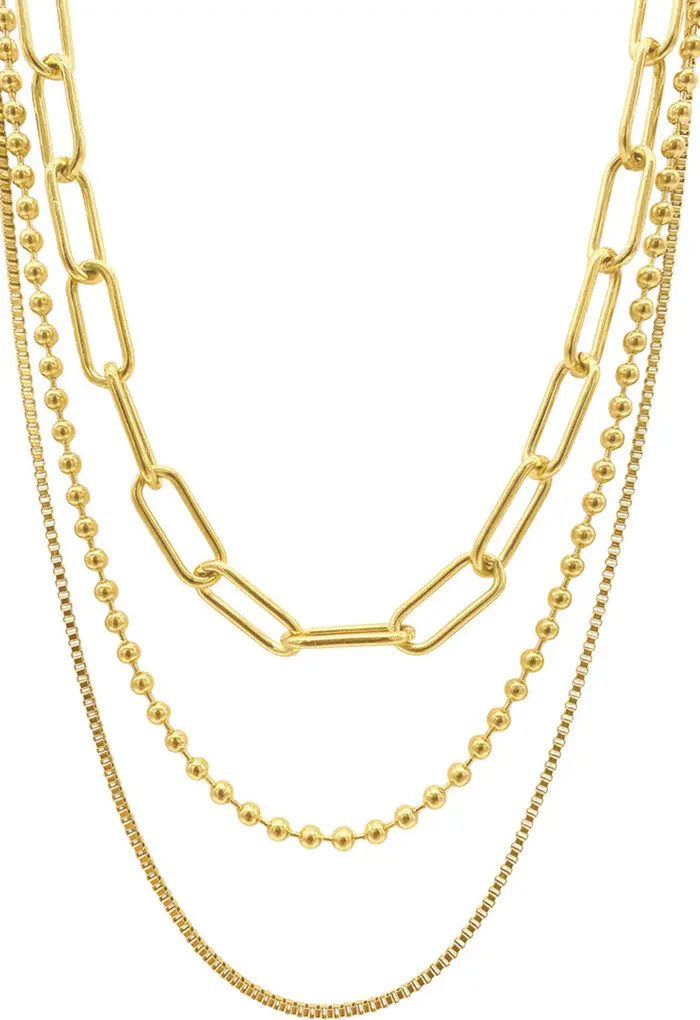 14K Yellow Gold Plated Paperclip, Ball & Box Chain Necklace Set | Nordstrom Rack