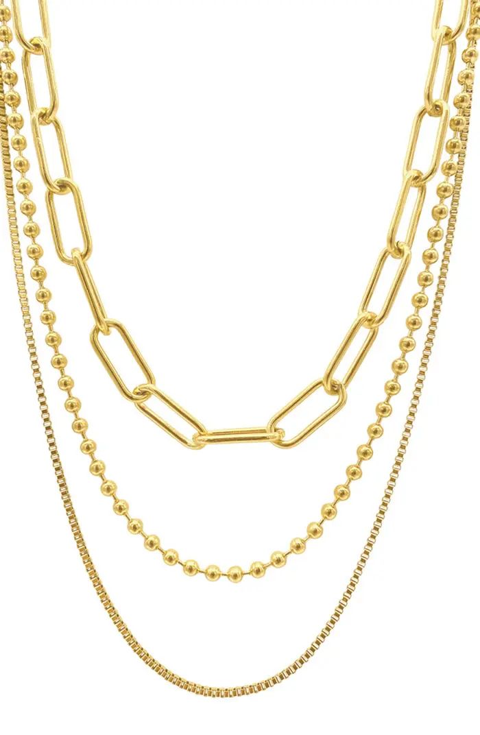 14K Yellow Gold Plated Paperclip, Ball & Box Chain Necklace Set | Nordstrom Rack