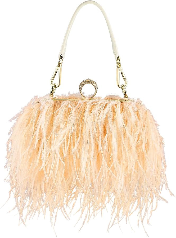 Women Ostrich Feather Tote Bag Fluffy Purse Clutch Feather Evening Handbag for Wedding Anniversar... | Amazon (US)