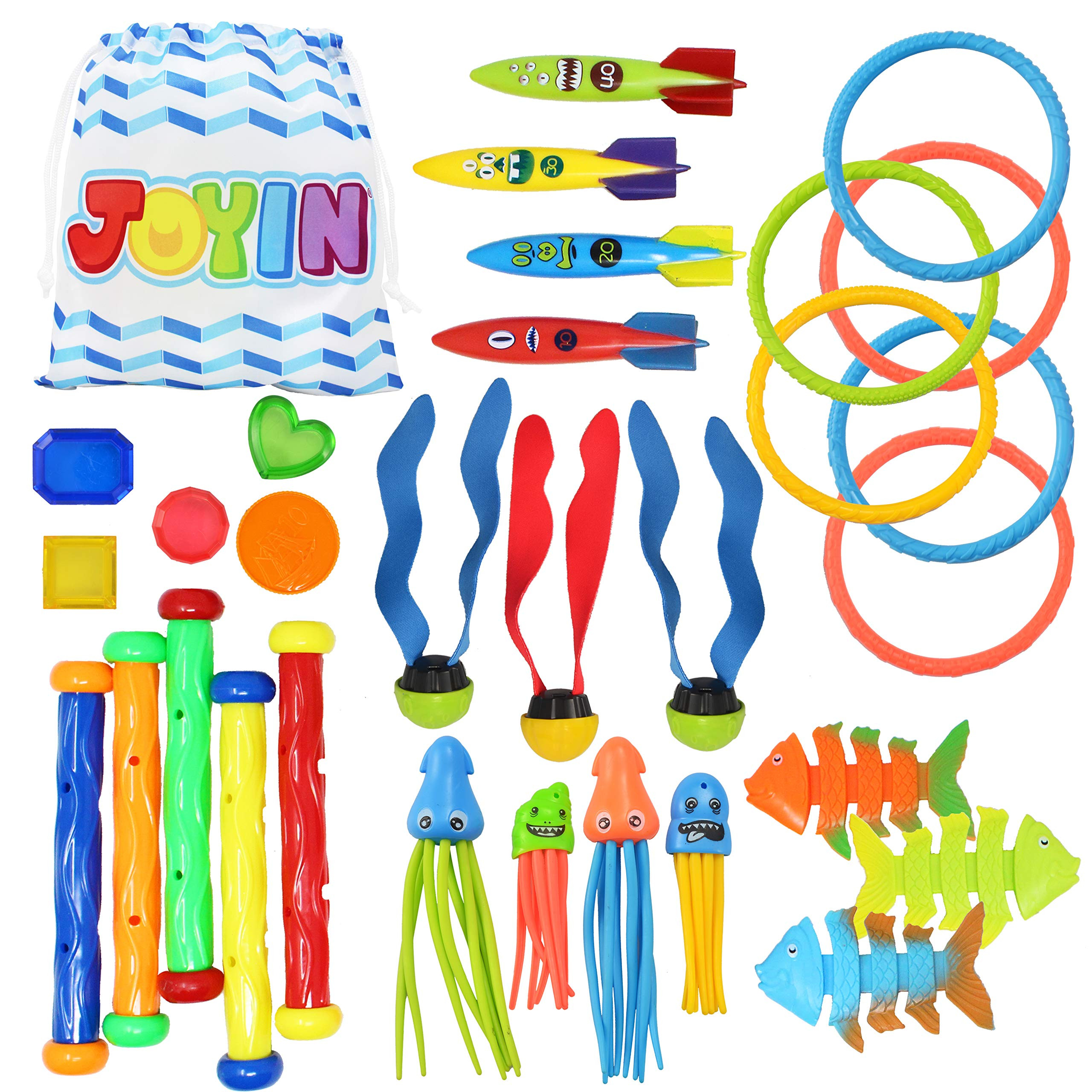 JOYIN 30 Pcs Diving Pool Toys for Kids Ages 3-12 Jumbo Set with Storage Bag Pool Games Summer Swi... | Amazon (US)