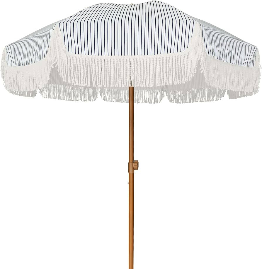 AMMSUN 7ft Patio Umbrella with Fringe Outdoor Tassel Umbrella UPF50+ Premium Steel Pole and Ribs ... | Amazon (US)